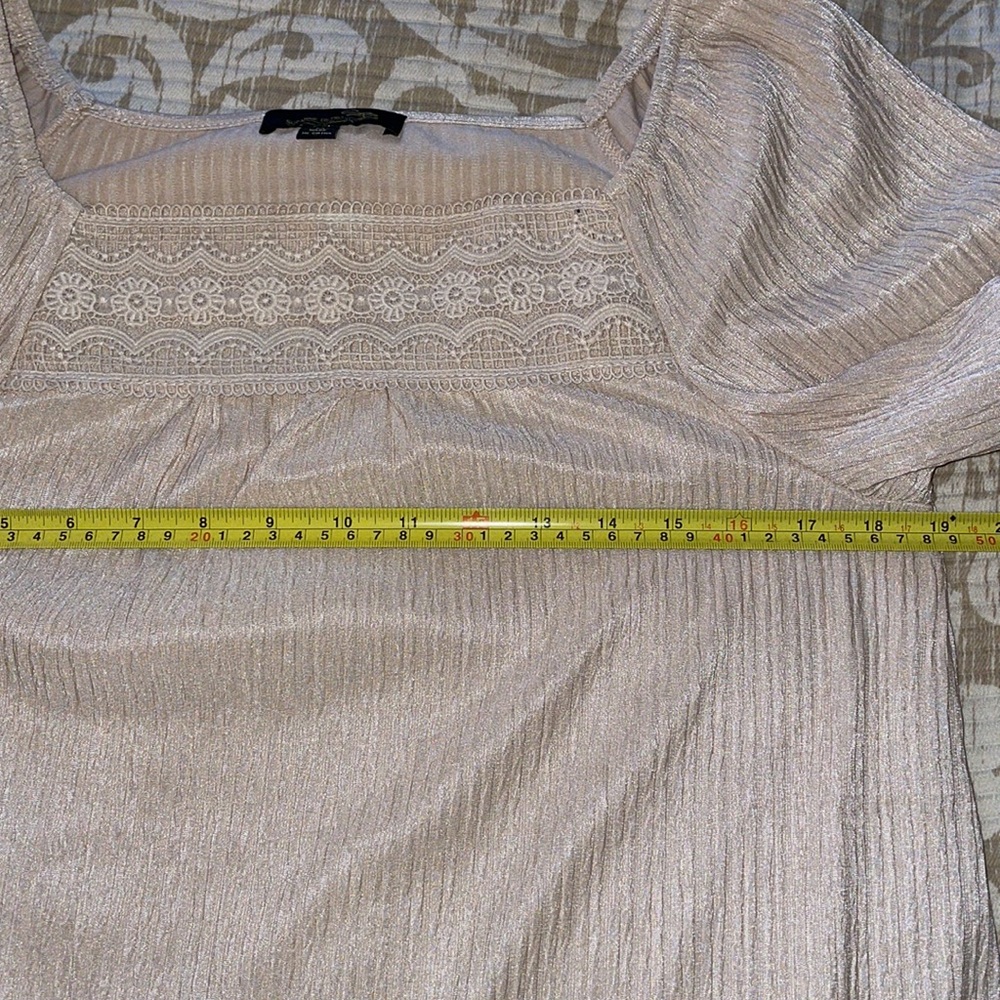 Champagne Pleated Lace-Trim Square Neck Tunic - Picture 5 of 9